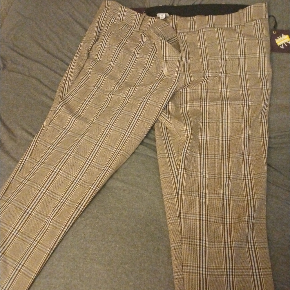 Plaid stretch ankle length pants